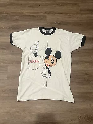 Vintage 90s Mickey Mouse California Sherrys Best Ringer T Shirt Size Medium • $25.49