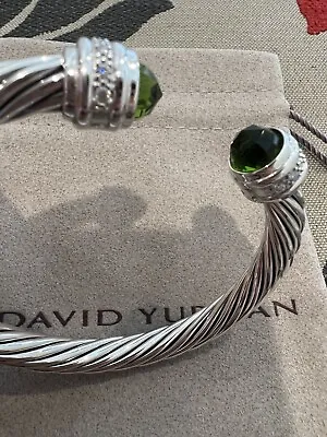 David Yurman Sterling Silver 7mm Cable Bracelet With  Peridot  And Diamonds • $390