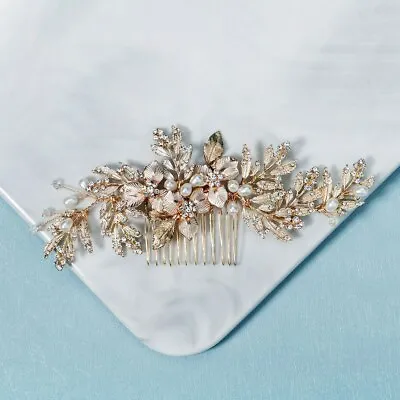 £17.66 • Buy Bridal Gold Pearl And Crystal Hair Comb