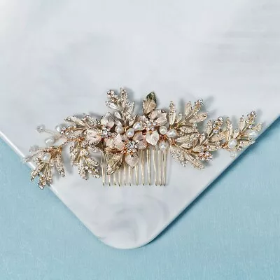 £17.66 • Buy Bridal Gold Pearl And Crystal Hair Comb