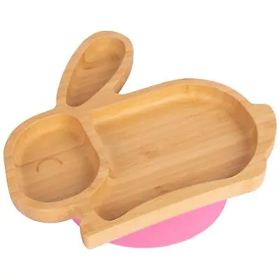 Tiny Dining Pink Rabbit Bamboo Baby Suction Plate Toddler Weaning Feeding Set • £15