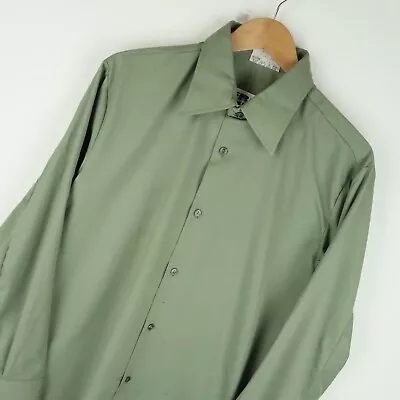 Vintage 70's Green Dagger Collar Mens Shirt Disco SZ Large (M3950) • £15.95