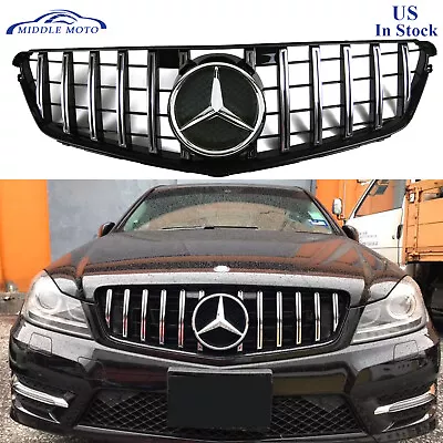 GT Style Chrome Front Grille Grill W/Emblem For  Benz W204 C250 C300 C350 08-13 • $81.39