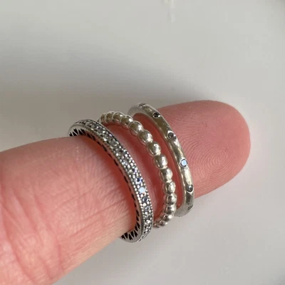 $72 • Buy Pandora Stack Rings X 3, Size 50