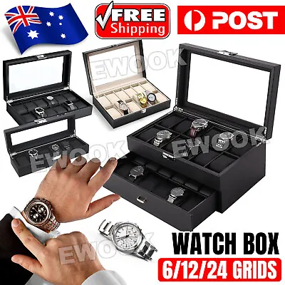 6/12/24 Grids Watch Box Jewelry Display Case Storage Holder Organizer Gift A • $23.95