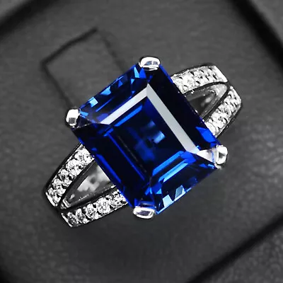 Luxurious Royal Blue Sapphire Baguette 8.50Ct 925 Sterling Silver Handmade Rings • $24.99