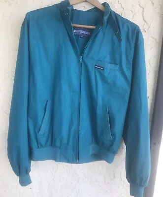 Vintage 90’s Members Only Jacket Green Blue Cafe Racer Jacket Size 44 Long • $14.99