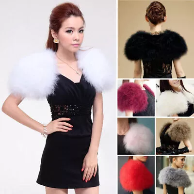 6 Colors Real Ostrich Feather Fur Cape Shrug Jacket Wedding Bolero Bridal Coats • $26.99