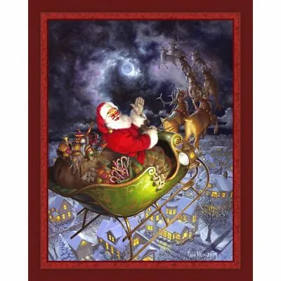 $7.99 • Buy Merry Christmas To All  Digital Panel Cotton Quilt Fabric Santa Sleigh 36 X 44
