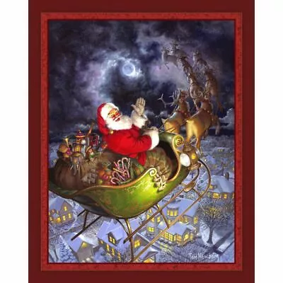 Merry Christmas To All  Digital Panel Cotton Quilt Fabric Santa Sleigh 36 X 44 • $7.99