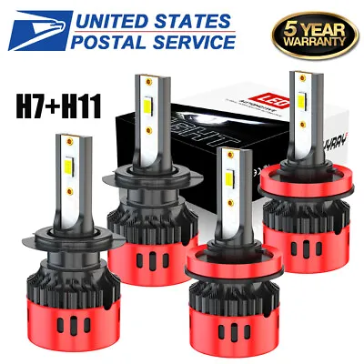 For Ford Fusion 2007-2018 Combo H7+H11 LED Headlights Hi/Lo Bulbs 6000K White • $39.19