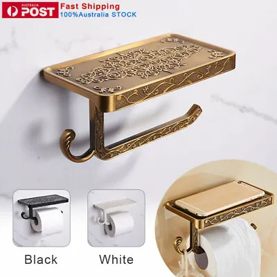 Toilet Paper Towel Holder Stand Wall Tissue Mounted Bathroom Roll Shelf Black • $19.98