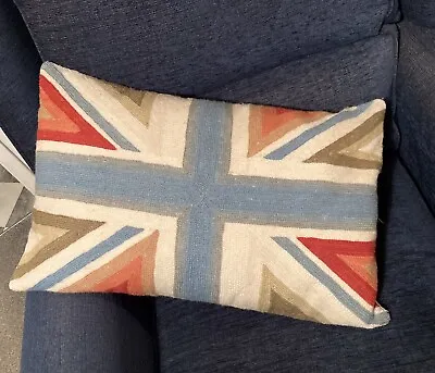 JOHN LEWIS LARGE UNION JACK CUSHION CREWEL WORK FRONT NEW FEATHER PAD 26x14” • £20