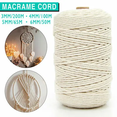 $8.49 • Buy 3/4/5/6mm Natural Cotton Twisted Cord Craft Macrame Artisan Rope Weaving Wire AU