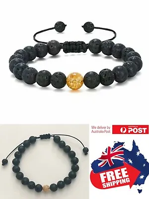 $6.95 • Buy Adjust Gold Elastic Natural Oil Diffuser Chakra Lava Bracelet Healing Bead 1pc 