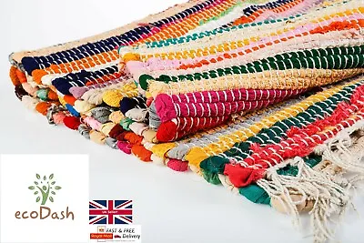 £9 • Buy Eco Friendly Fair Trade Recycled Handmade Cotton Chindi Indian Floor Rag Rug