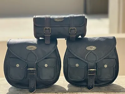 Black Leather Motorcycle Saddle Bag 3 Side Panniers Luggage Saddlebags Tool Bags • $78