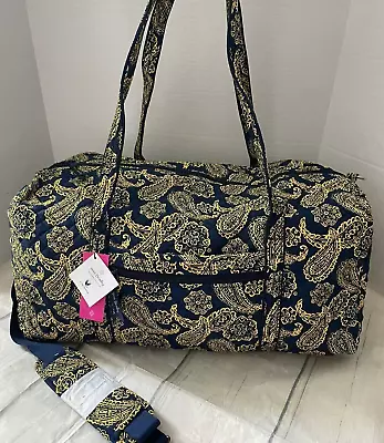 Vera Bradley LARGE TRAVEL DUFFEL Bag Navy Gold Bandana (New & Sealed) $120 • $74.95