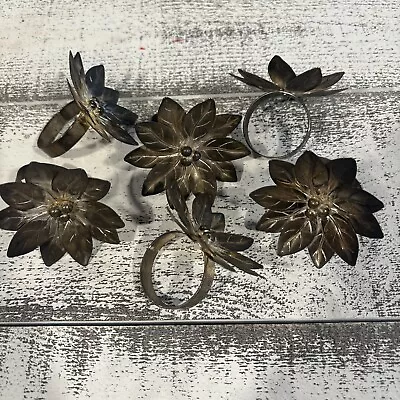 SIX Vintage Silver Plated Floral Flowers Napkin Rings • $21.99