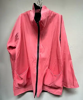 Vintage Maralyce Ferree Women Pink Black Zip Front Cape Trench Rain Coat Size XS • $49.73