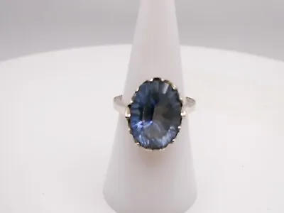 Vintage Sterling Silver Blue Quartz Ring Royal Mystic Cut Large Size 7.5  • $34