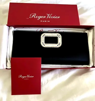 NIB Roger Vivier Pilgrim Clutch Black Satin With Crystal Buckle FREE SHIPPING • $1750