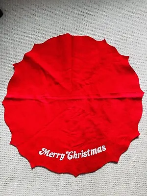 Vintage Christmas Tree Skirt Felt Puff Ink Merry Christmas 34  • $33