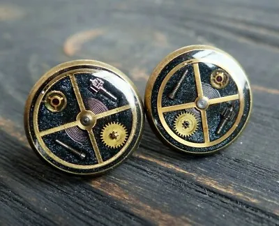 Cog Steampunk Earrings Upcycled Cyberpunk Jewelry With Watch Gears Gothic Style • $22.41