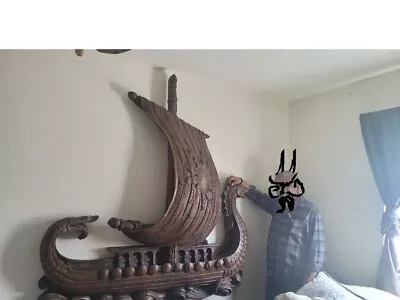 Large Wood Carved Viking Ship 3D Wall Decor • $10000