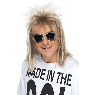 Mens Long 70s 80s Eighties Mullet Blonde Wig Rocker Music Fancy Dress Hair Style • £14.88