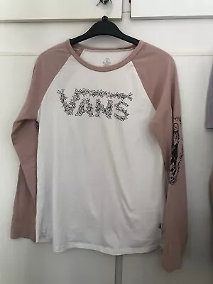 Vans Womens Long Served Nightmare Before Christmas Top Tshirt Small Pink White • £5