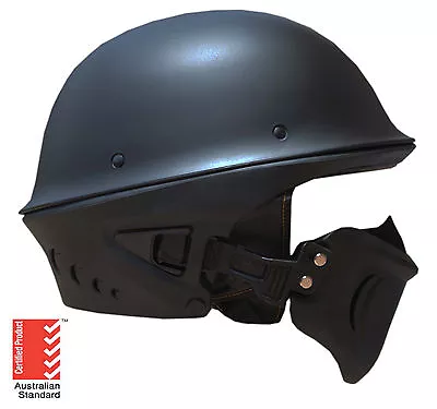 Chopper Open Face Helmet Matt Black Harley Motorbike Motorcycle Cruiser German • $95.96