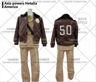 Hetalia Axis Powers America Military Cosplay Costume APH Leather Jacket Coat Top • $31.04