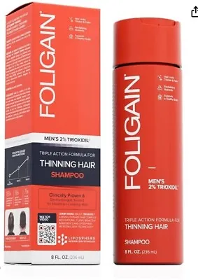 Foligain Mens Thinning Hair Shampoo 8 Fl Oz Thicker Mens 2% Trioxidil NEW • $13.99