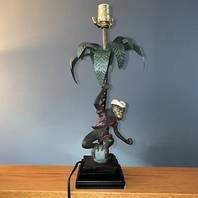 Vintage Table Lamp Funky Monkey Pirate Sailor Exotic Palm Brass Metal No Shade • $399.20