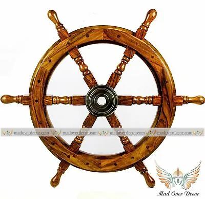 £26.72 • Buy Antique Marine Wooden Ship Wheel 18  Vintage Pirate Home Decorative Item