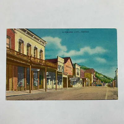 Postcard Nevada Virginia City NV Street Downtown 1940s Linen Unposted • $1