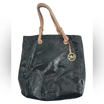 Michael Kors Black Python Effect Patent Leather North South Tote Purse • $48