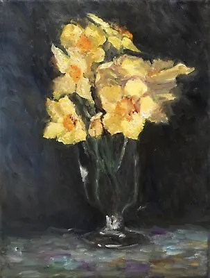 Original Oil Painting Floral DAFFODILS Van Gogh Style (2) 9x12” Schelp • $130