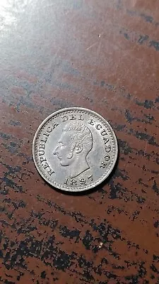 1897 Ecuador Silver 1/2 Decimo Nice AU                                      S624 • $17.50