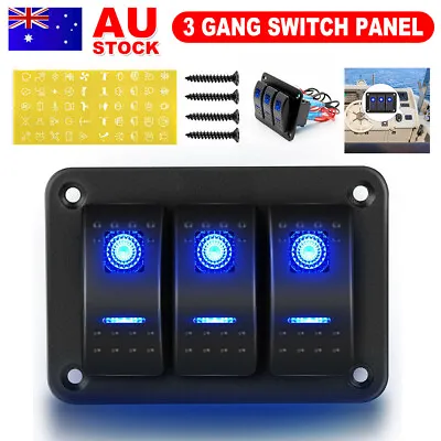 3 Gang Rocker Switch Panel 12V 24V Dual USB Car Boat LED Power Socket Waterproof • $20.99