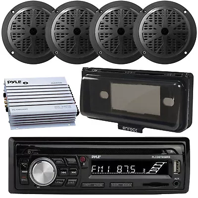 Pyle PLCDBT95 Marine Boat USB CD Radio Stereo 4x Speakers 4CH 400W Amp Cover • $187.99