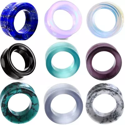 $11.99 • Buy Ear Gauges Organic Stone Ear Plugs Hollow Centered Tunnels Double Saddle Beveled