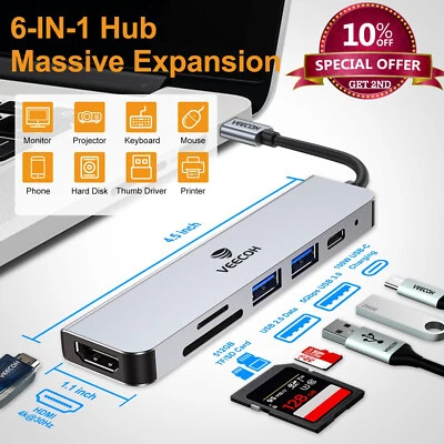 $14.25 • Buy 8/6/4-in-1 USB-C Hub Adapter Type-C Hub HDMI For MacBook Pro/Air IPad Pro Laptop