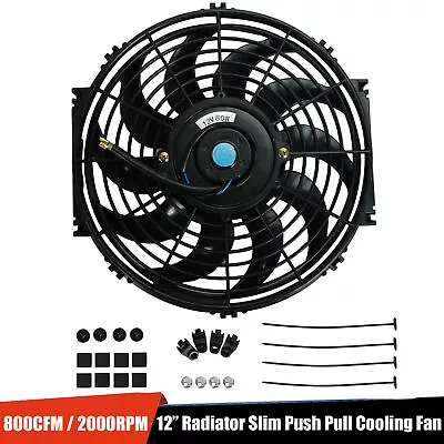 Universal 12 Inch Slim Fan Push Pull Electric Radiator Cooling 12V 80W Mount Kit • $18.94