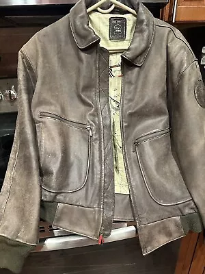 Vintage 80s Brown Leather A2 Flight Jacket 46 Large Bomber Style - *Excellent* • $90