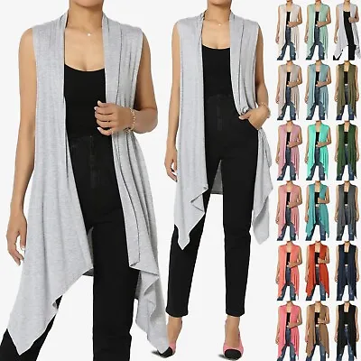 $17.99 • Buy Women's Draped Jersey Open Front Sleeveless Cardigan Waterfall Asymmetric Vest