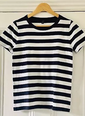 COS Women’s Navy Blue White Striped Short-Sleeve T-Shirt Top S UK 10-12 EU 38-40 • £15.99