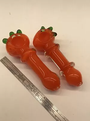 2 Pieces - 4+ Inch  Glass SMOKING Pipes.  Orange Carrots - Bugs Out Bunny  DD4 • $17.99