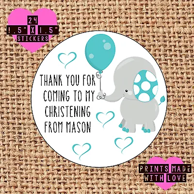 £1.60 • Buy Personalised 24 Christening / Naming Day Stickers Party Labels Blue Elephant Sb
